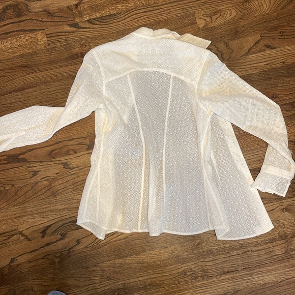 Jill McGowan Olive Eyelet White Blouse Pleated Cuffs XS - Picture 4 of 5